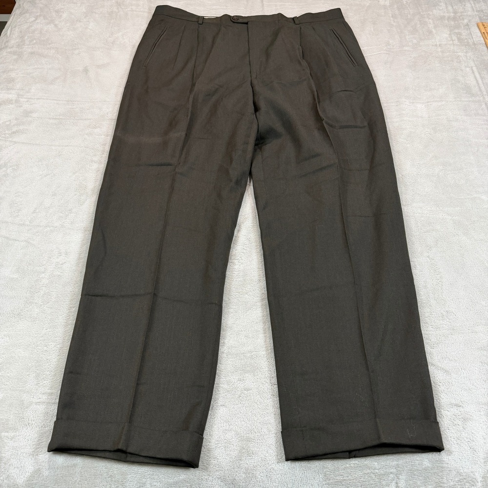 Vintage Zanieri Mens 42x34 Italy Zignone S100 Wool Pleated Dress Pants Brown